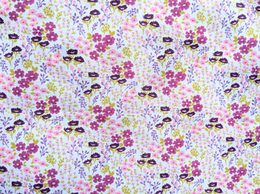 Pink And Purple Poly Cotton Floral Fabric, Floral Fabric, Small Print Fabric